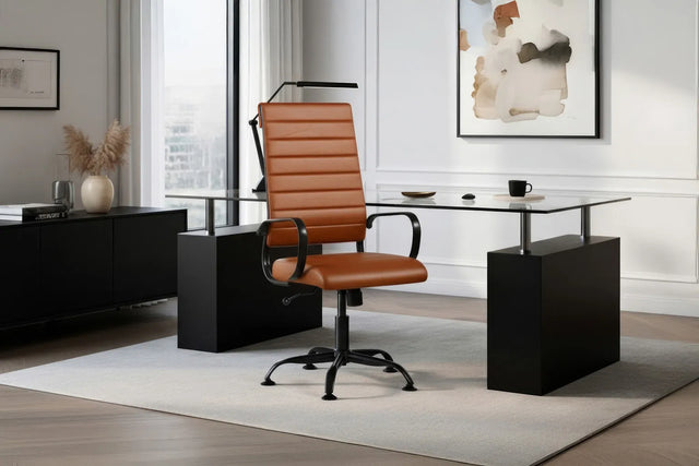 Laguna Executive Office Chair - Brown Vegan Leather and Black Base - Without Wheels