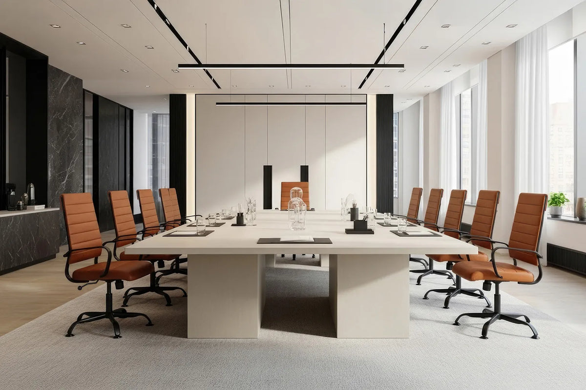 Laguna Executive Office Chair - Brown Vegan Leather and Black Base - Without Wheels