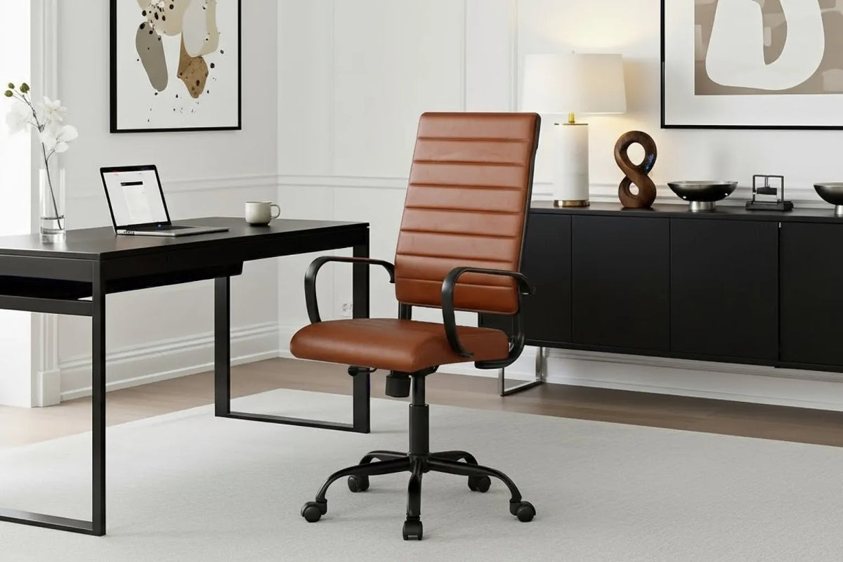 Laguna Executive Office Chair - Brown Vegan Leather and Black Base - With Wheels