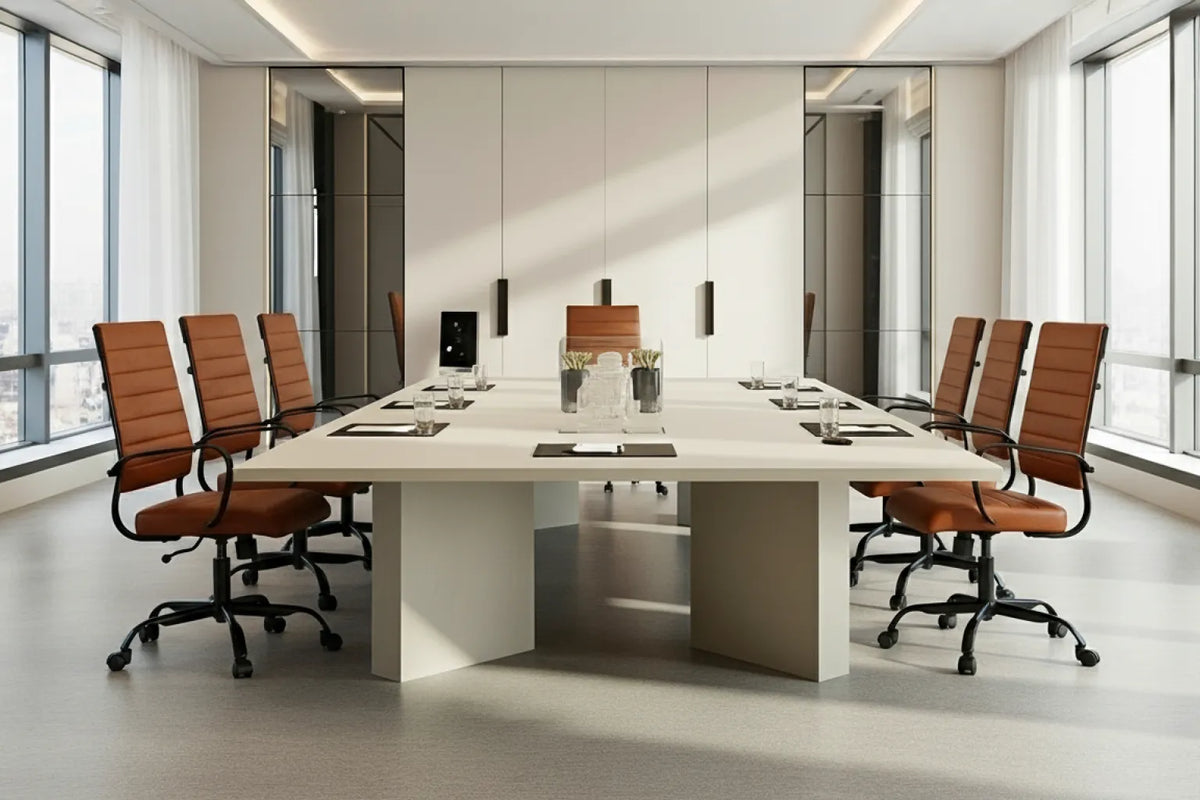 Laguna Executive Office Chair - Brown Vegan Leather and Black Base - With Wheels