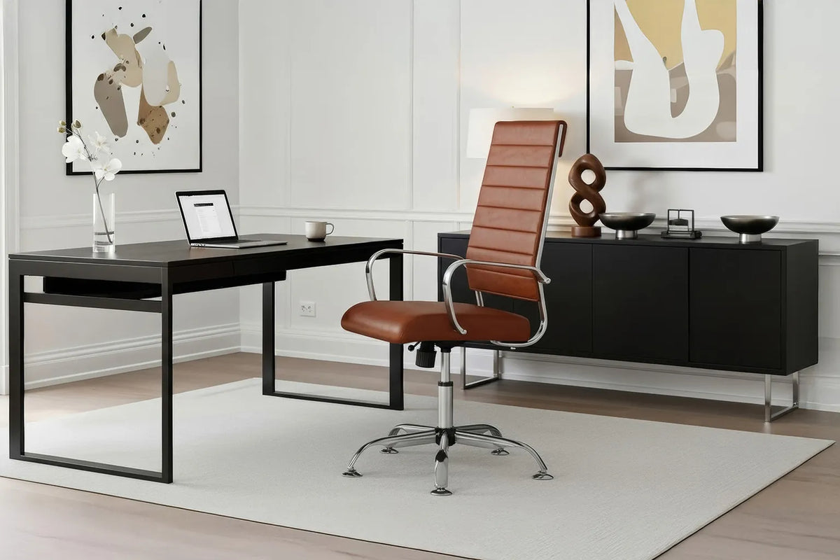 Laguna Executive Office Chair - Brown Vegan Leather and Chrome Base - Without Wheels