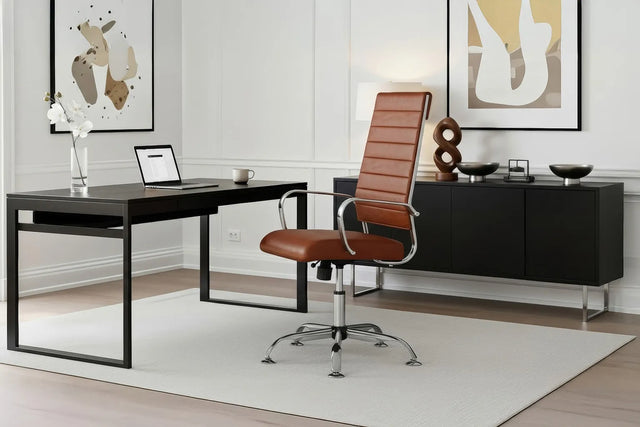 Laguna Executive Office Chair - Brown Vegan Leather and Chrome Base - Without Wheels