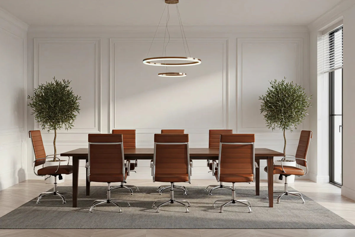 Laguna Executive Office Chair - Brown Vegan Leather and Chrome Base - Without Wheels