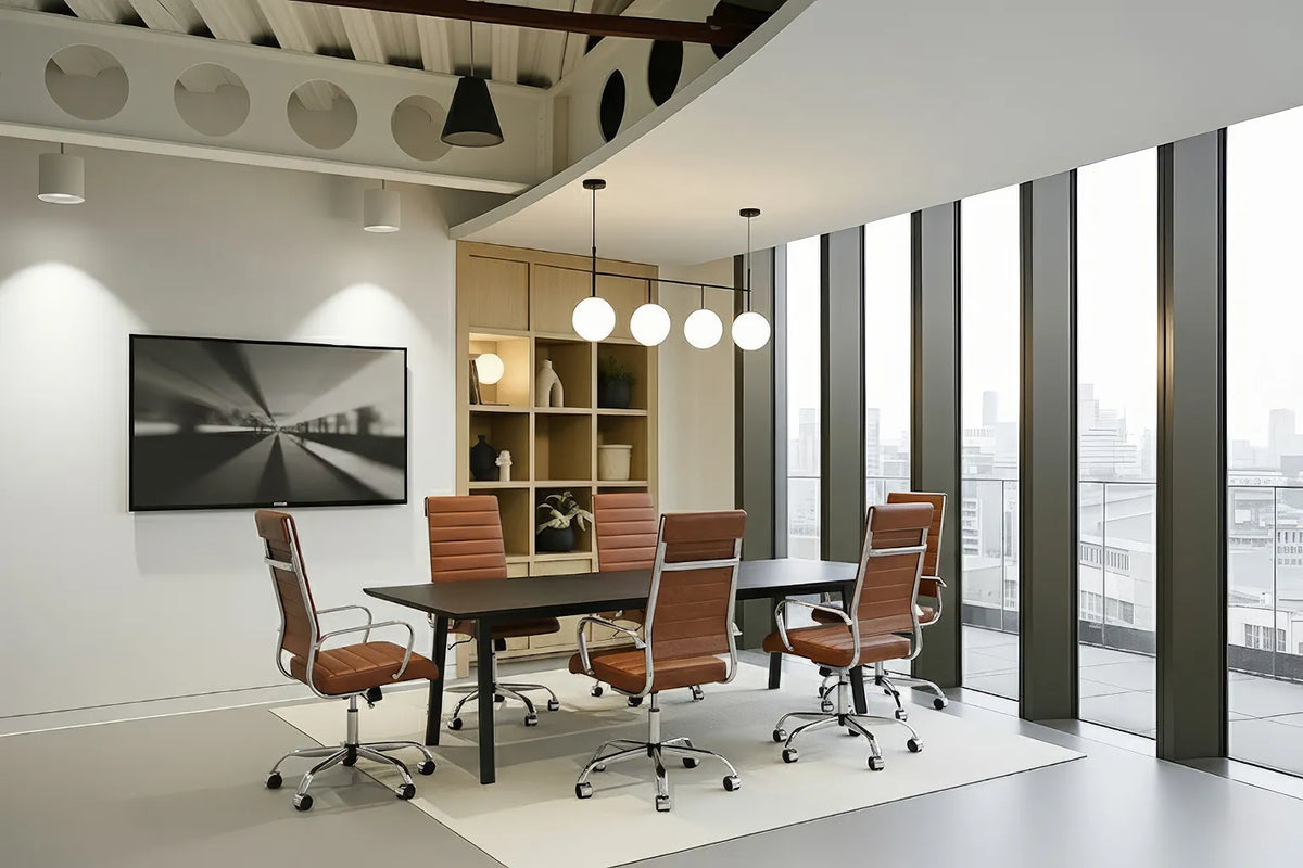 Laguna Executive Office Chair - Brown Vegan Leather and Chrome Base - With Wheels