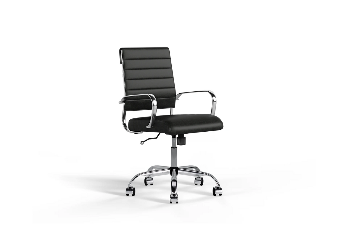 Laguna Ergonomic Office Chair - Black Vegan Leather and Black Base - With Wheels