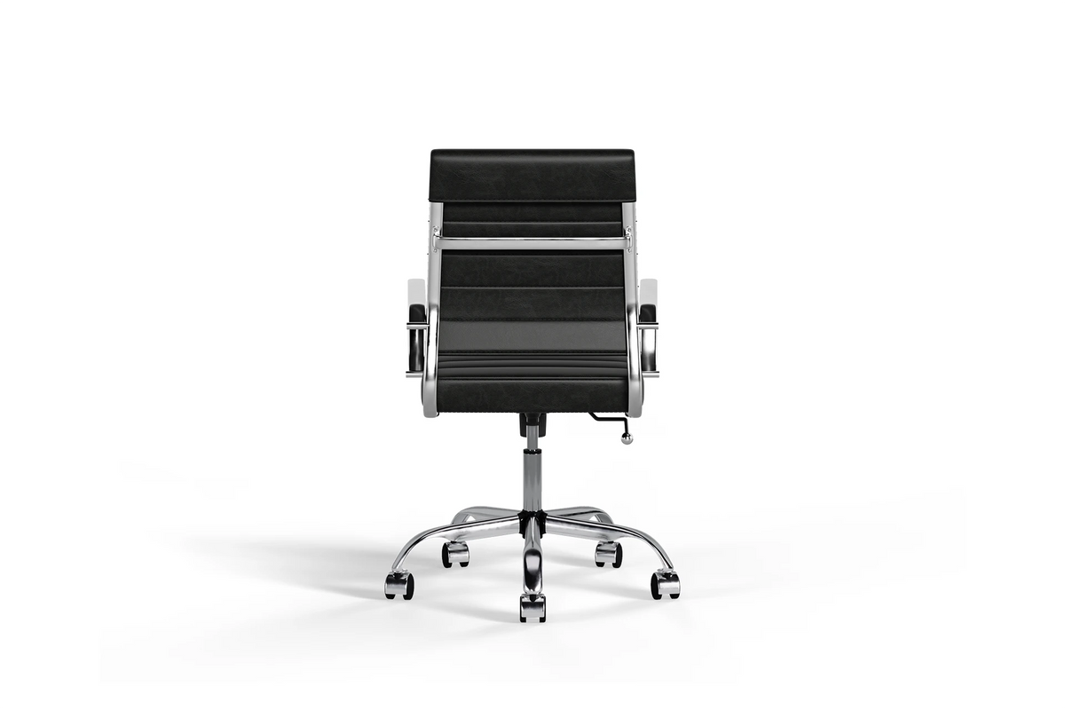 Laguna Ergonomic Office Chair - Black Vegan Leather and Chrome Base - With Wheels