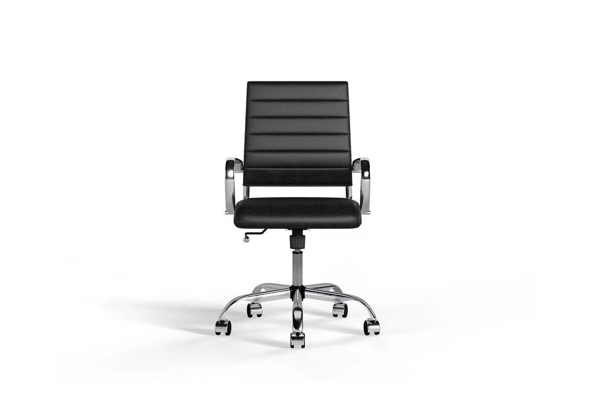 Laguna Classic Office Chair - Black Vegan Leather and Chrome Base - With Wheels