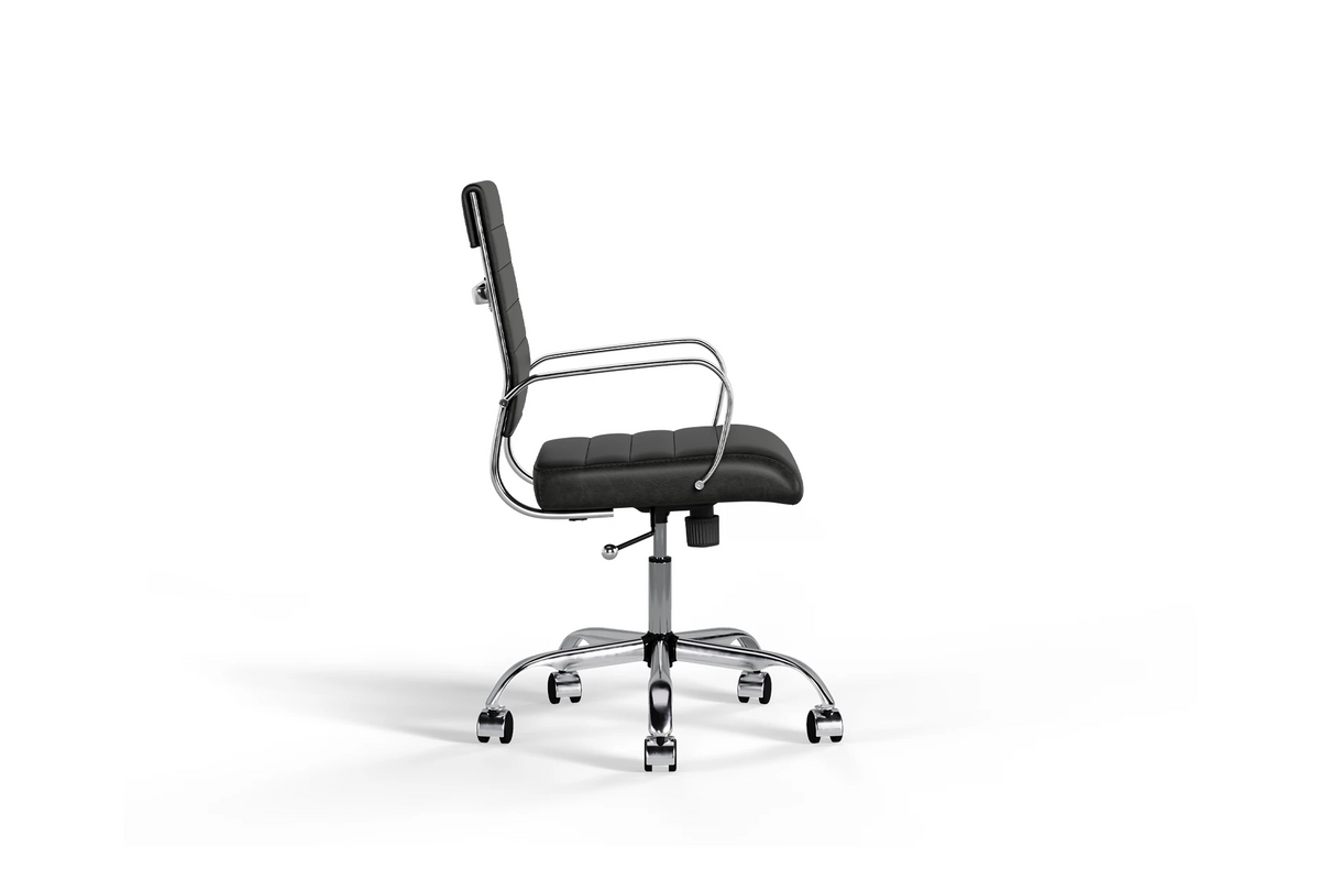 Laguna Ergonomic Office Chair - Black Vegan Leather and Chrome Base - With Wheels