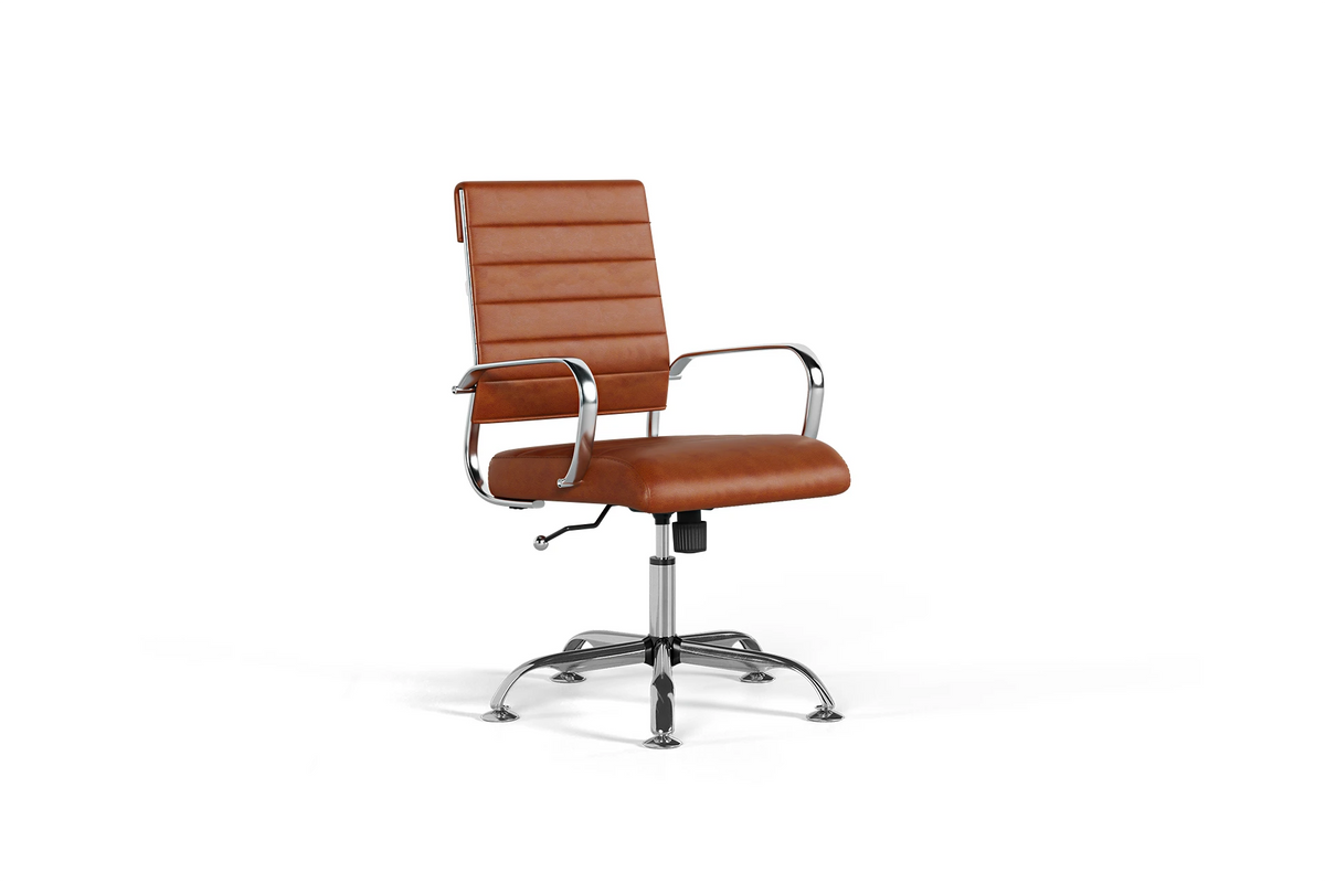 Laguna Classic Office Chair - Brown Vegan Leather and Chrome Base - Without Wheels