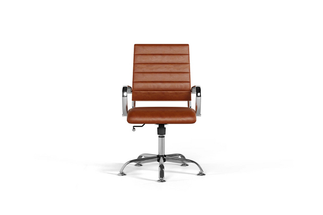 Laguna Ergonomic Office Chair - Brown Vegan Leather and Chrome Base - Without Wheels