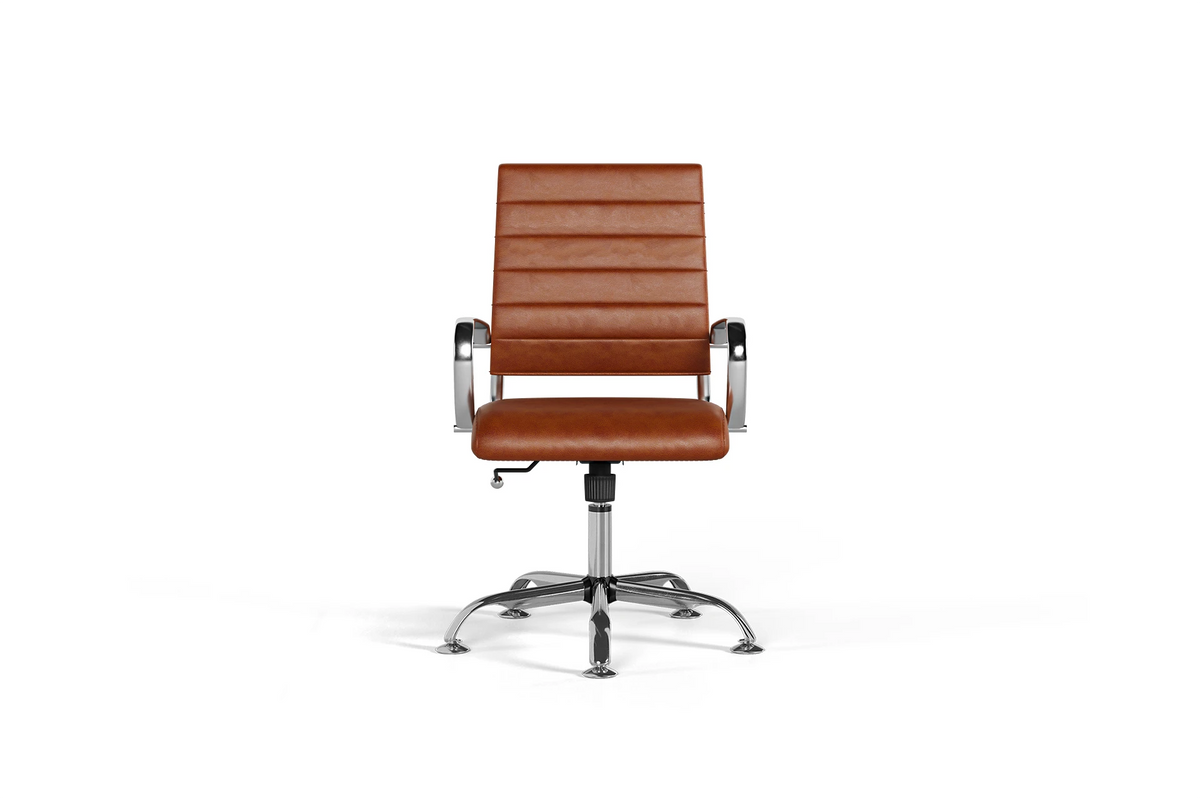 Laguna Classic Office Chair - Brown Vegan Leather and Chrome Base - Without Wheels