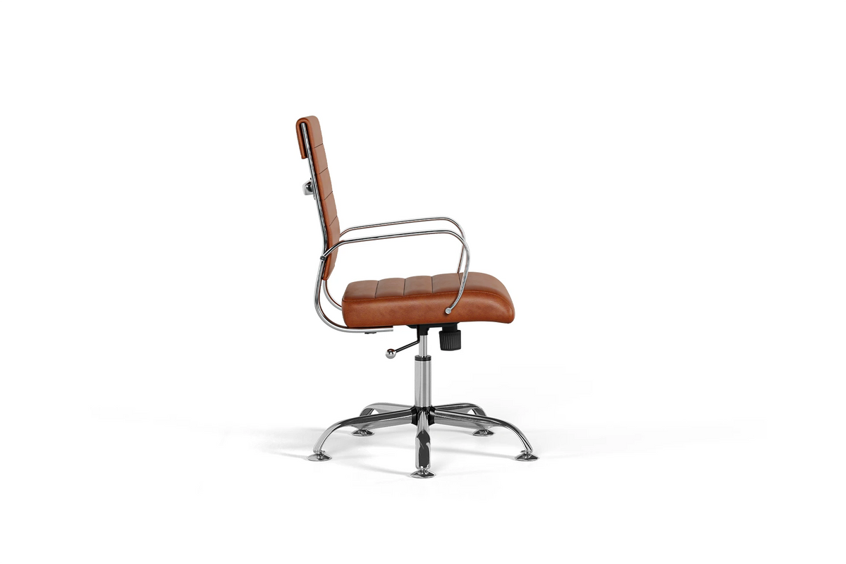 Laguna Ergonomic Office Chair - Brown Vegan Leather and Chrome Base - Without Wheels