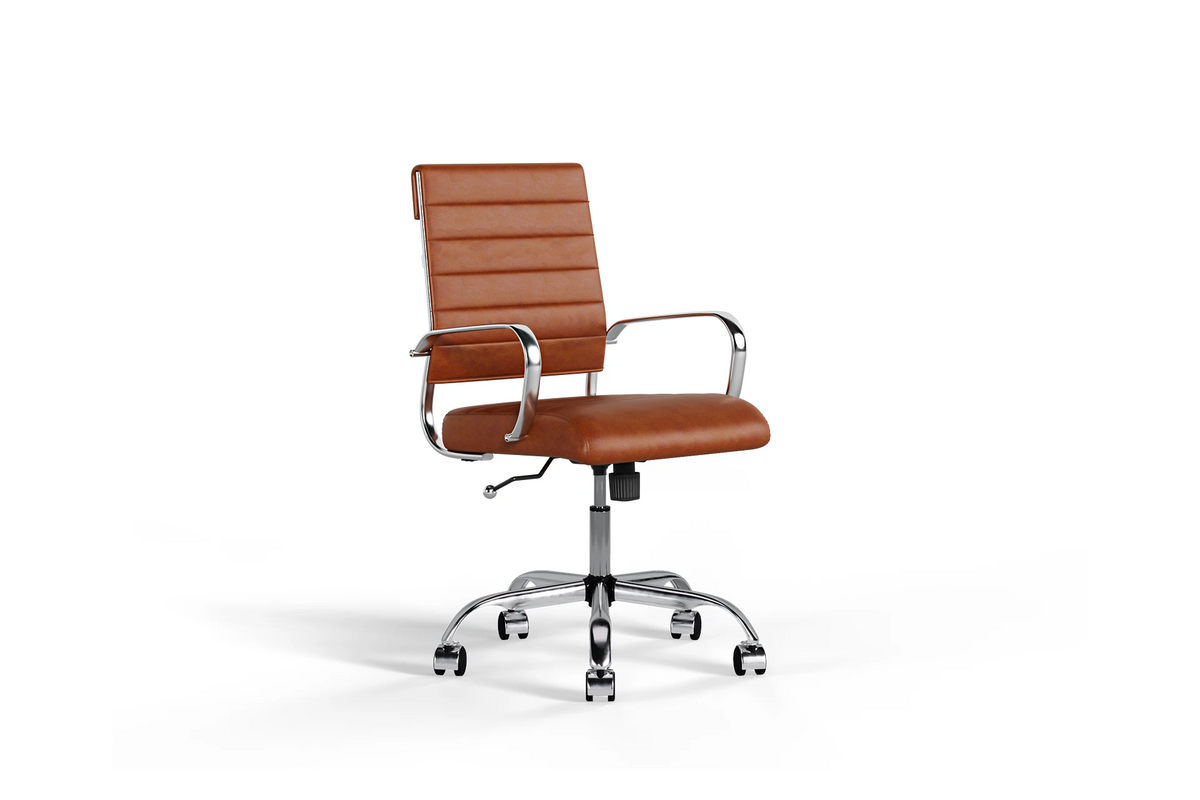 Laguna Ergonomic Office Chair - Brown Vegan Leather and Chrome Base - With Wheels