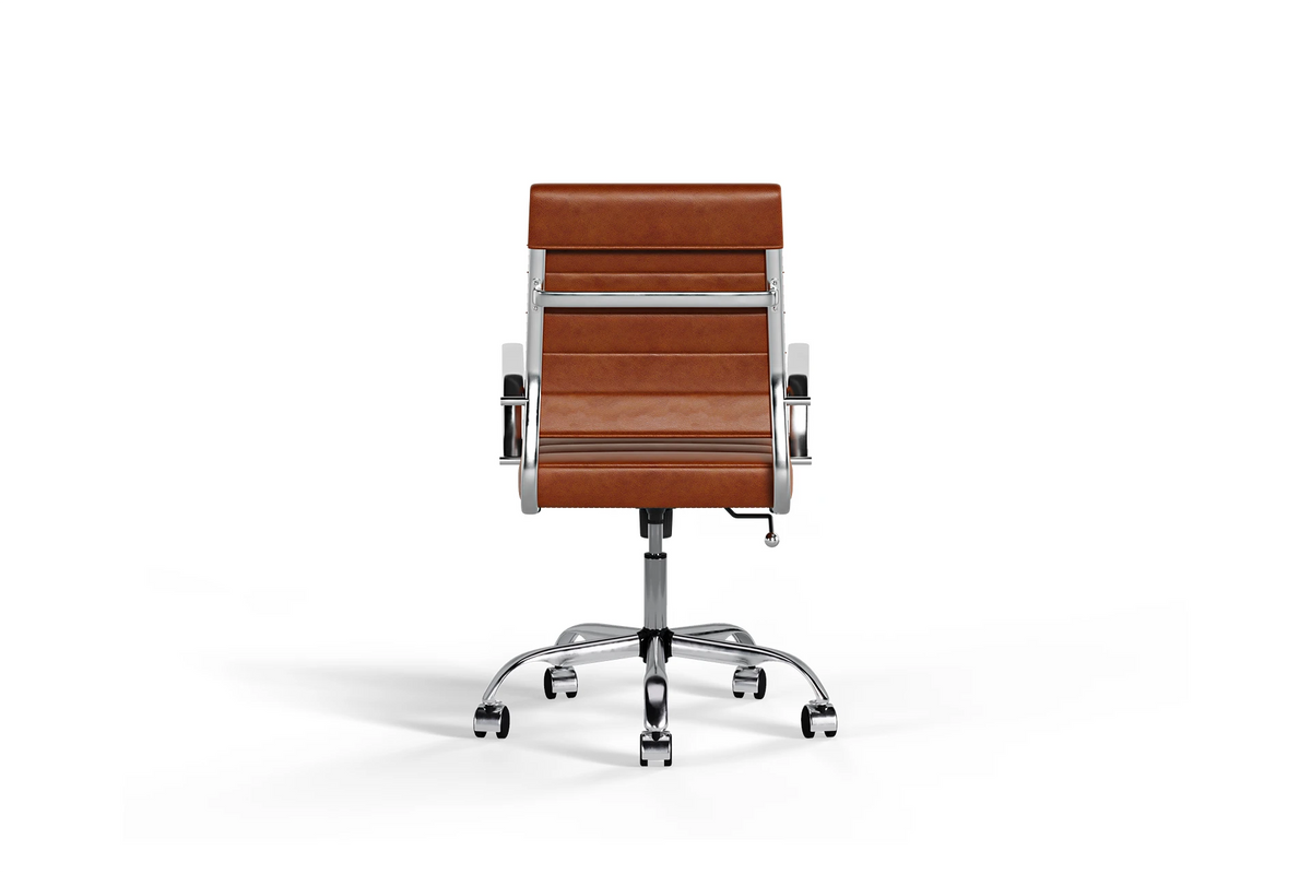 Laguna Ergonomic Office Chair - Brown Vegan Leather and Chrome Base - With Wheels
