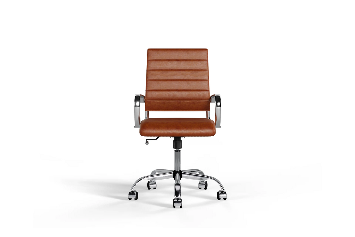 Laguna Classic Office Chair - Brown Vegan Leather and Chrome Base - With Wheels
