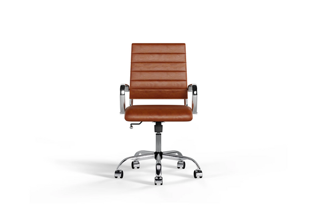 Laguna Classic Office Chair - Brown Vegan Leather and Chrome Base - With Wheels