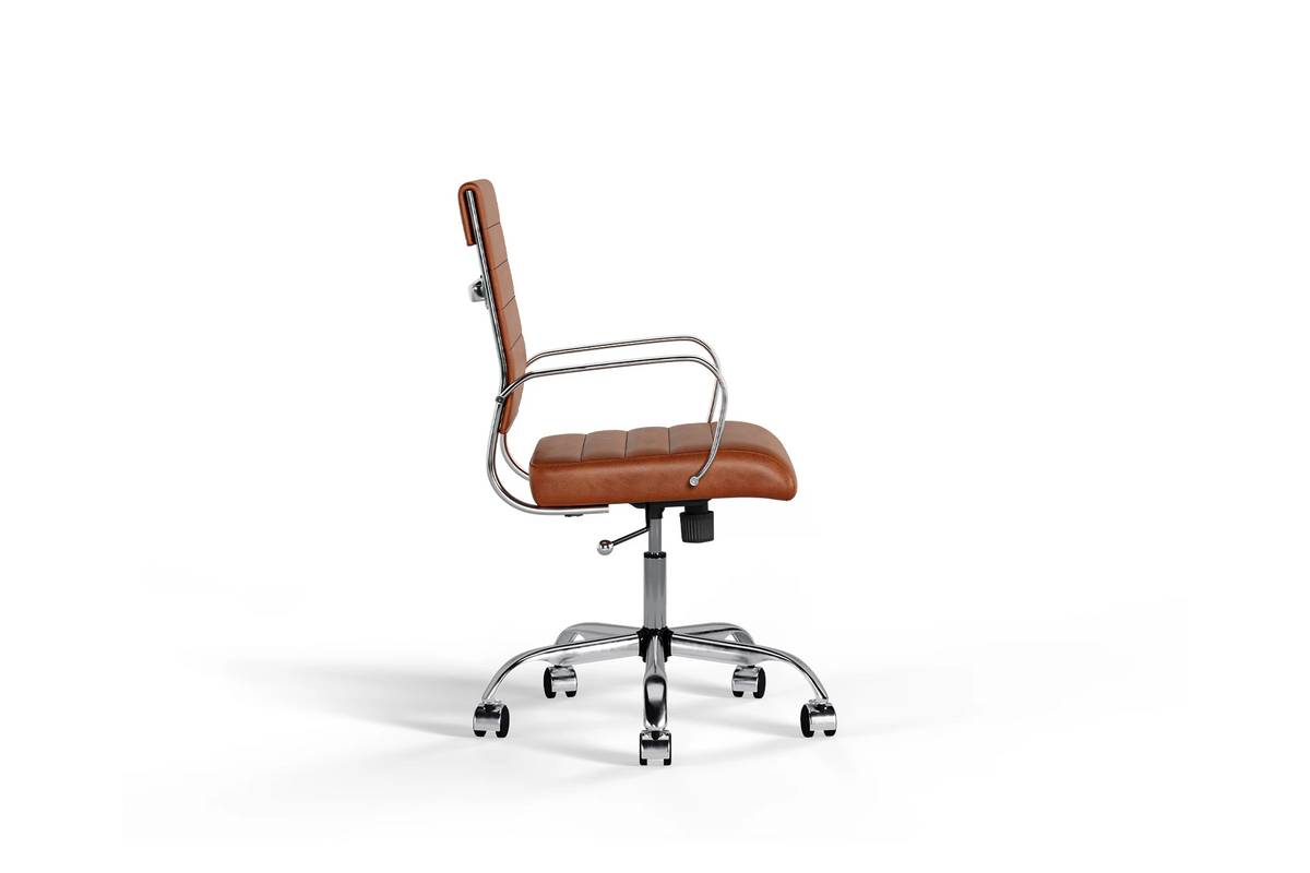 Laguna Classic Office Chair - Brown Vegan Leather and Chrome Base - With Wheels