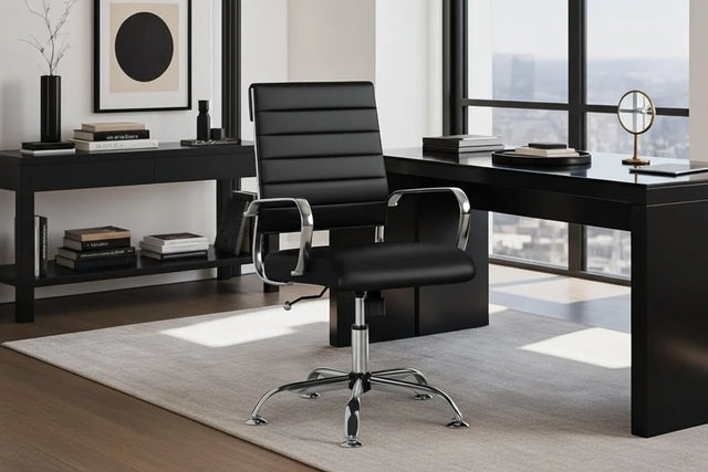 Laguna Classic Office Chair - Black Vegan Leather and Chrome Base - Without Wheels