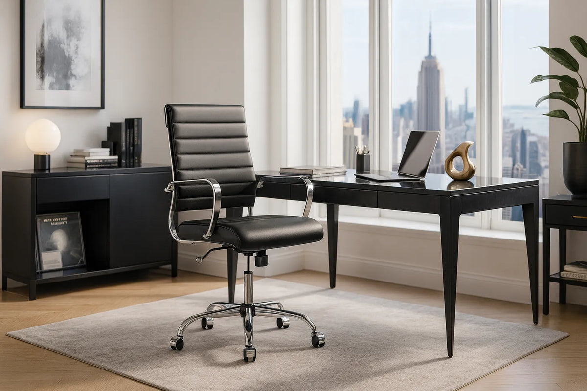 Laguna Classic Office Chair - Black Vegan Leather and Chrome Base - With Wheels