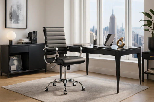 Laguna Classic Office Chair - Black Vegan Leather and Chrome Base - With Wheels