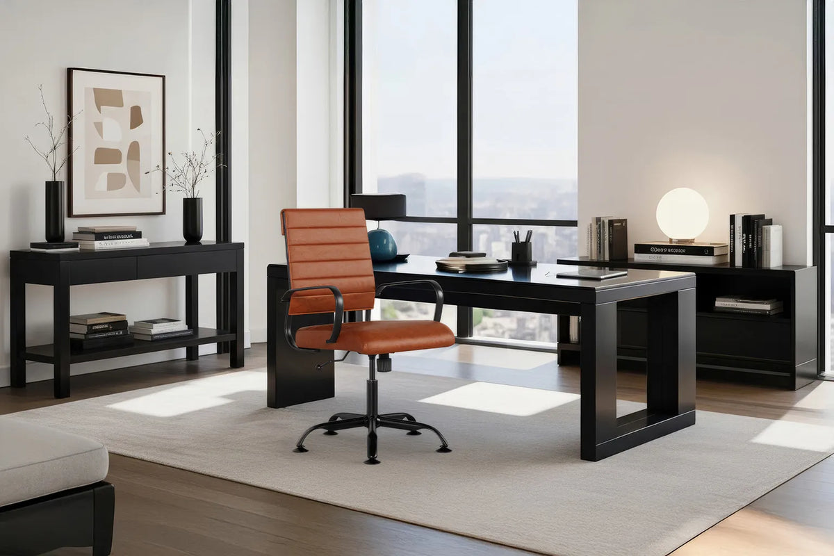 Laguna Classic Office Chair - Brown Vegan Leather and Black Base - Without Wheels