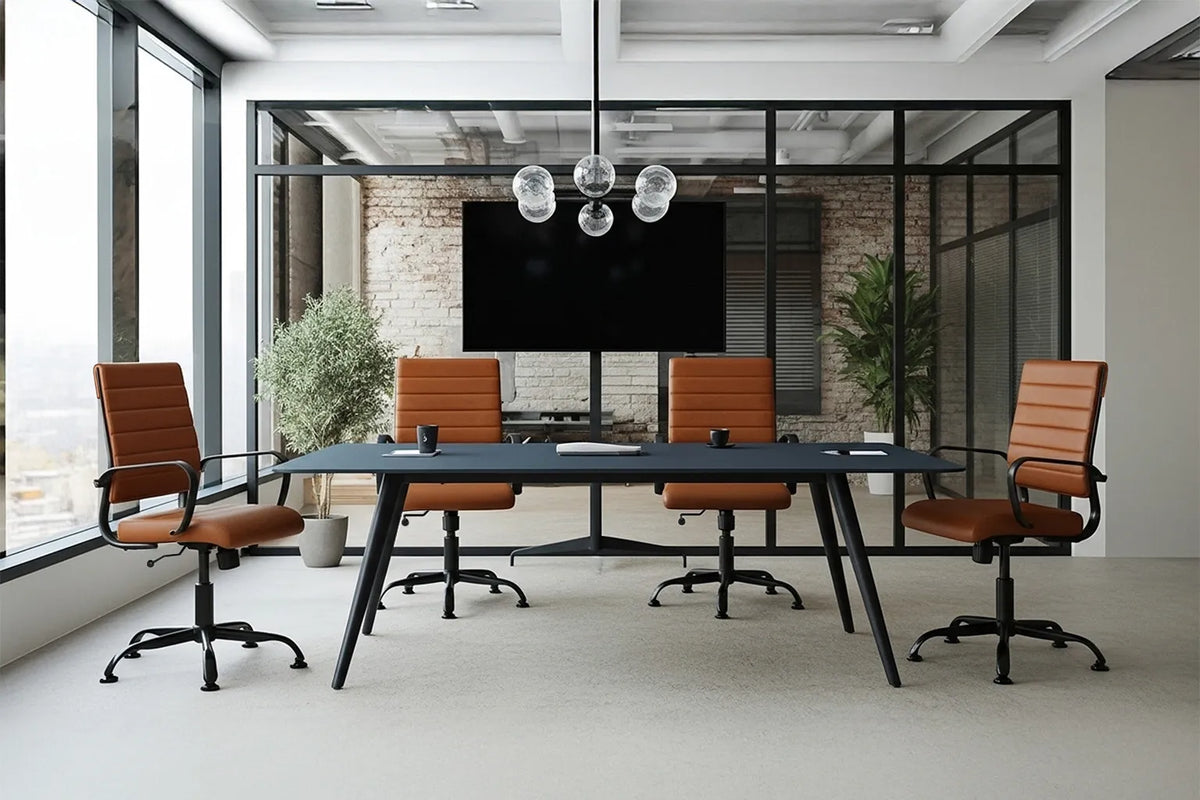 Laguna Classic Office Chair - Brown Vegan Leather and Black Base - Without Wheels