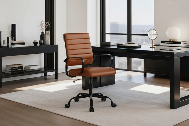 Laguna Classic Office Chair - Brown Vegan Leather and Black Base - With Wheels