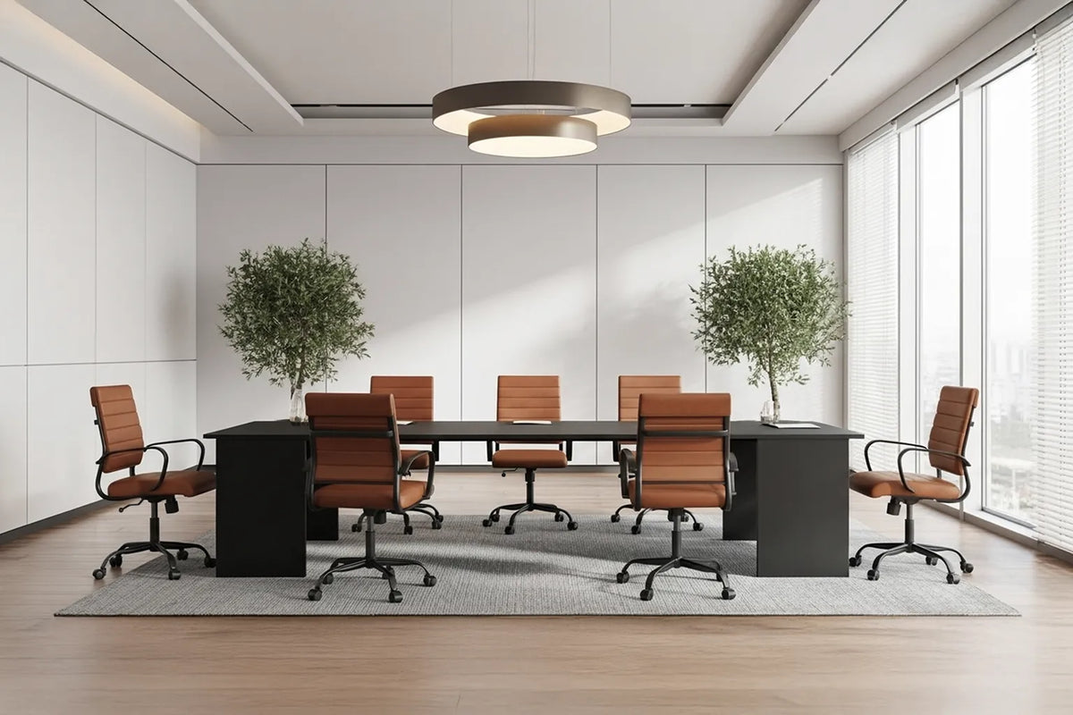 Laguna Classic Office Chair - Brown Vegan Leather and Black Base - With Wheels