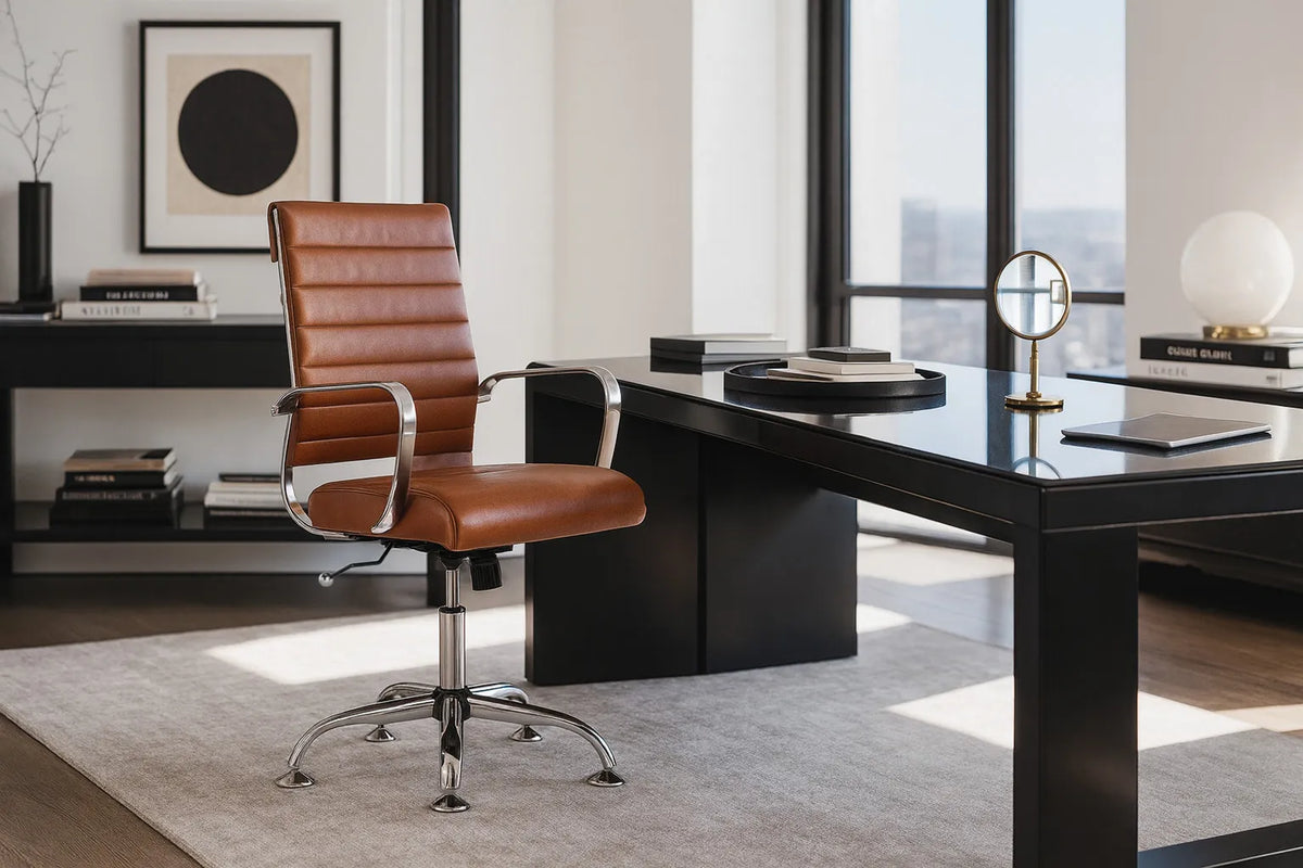 Laguna Classic Office Chair - Brown Vegan Leather and Chrome Base - Without Wheels