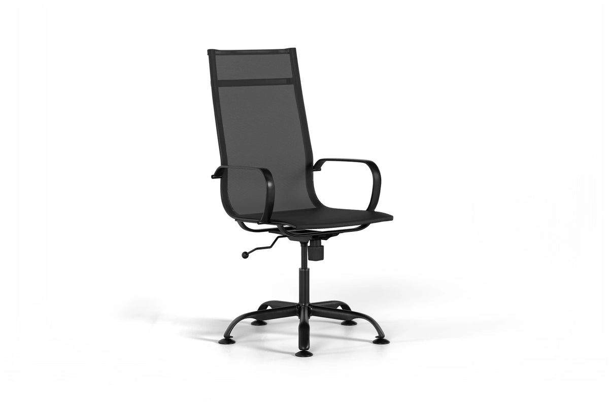 Mesh Executive Office Chair - Black Vegan Leather and Black Base - Without Wheels
