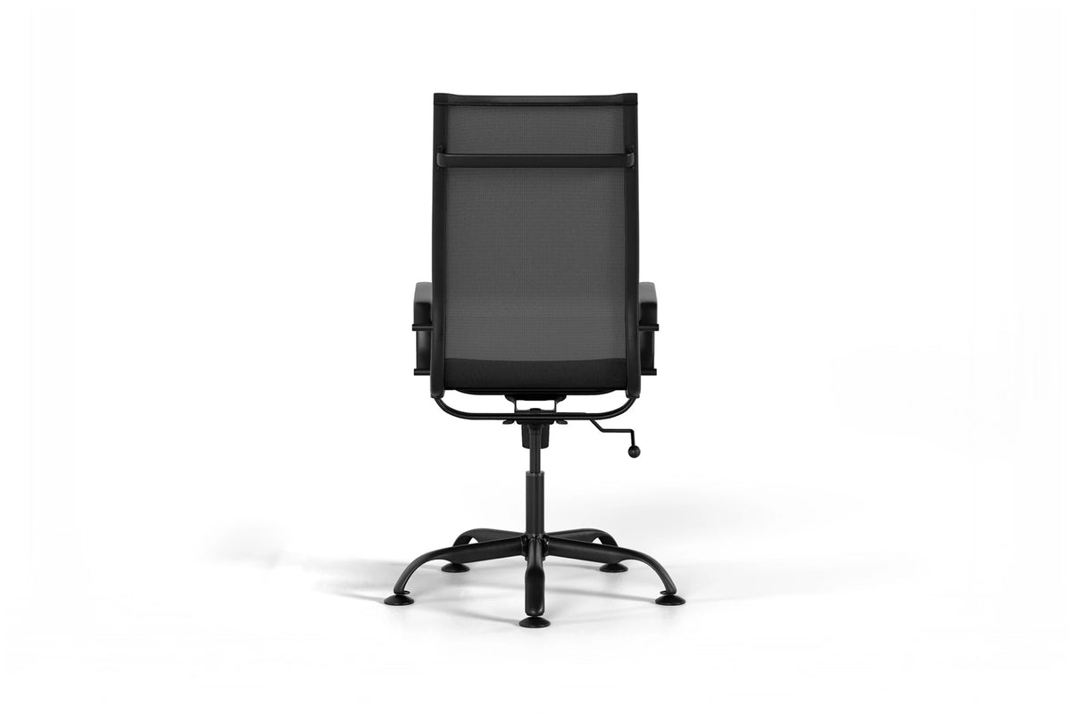 Mesh Executive Office Chair - Black Vegan Leather and Black Base - Without Wheels