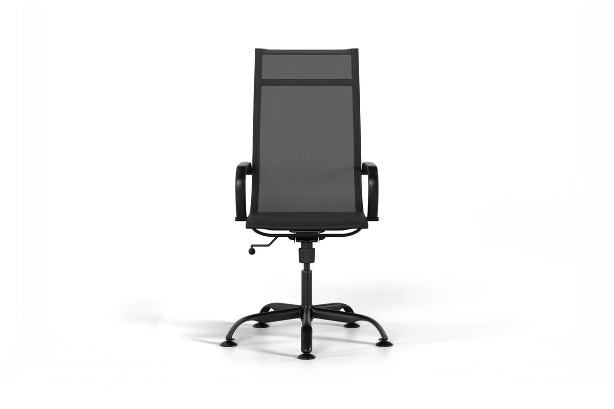 Mesh Executive Office Chair - Black Vegan Leather and Black Base - Without Wheels