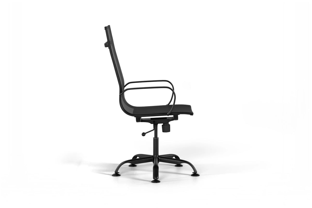 Mesh Executive Office Chair - Black Vegan Leather and Black Base - Without Wheels