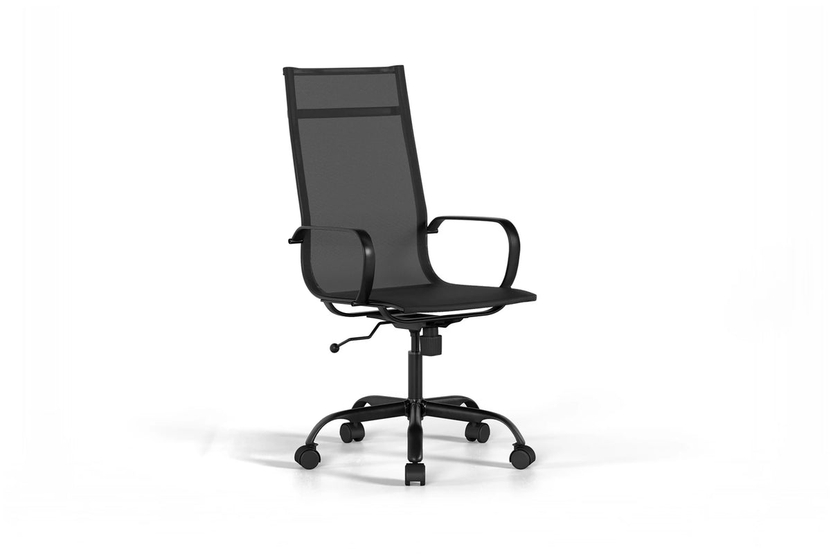 Mesh Executive Office Chair - Black Vegan Leather and Black Base - With Wheels