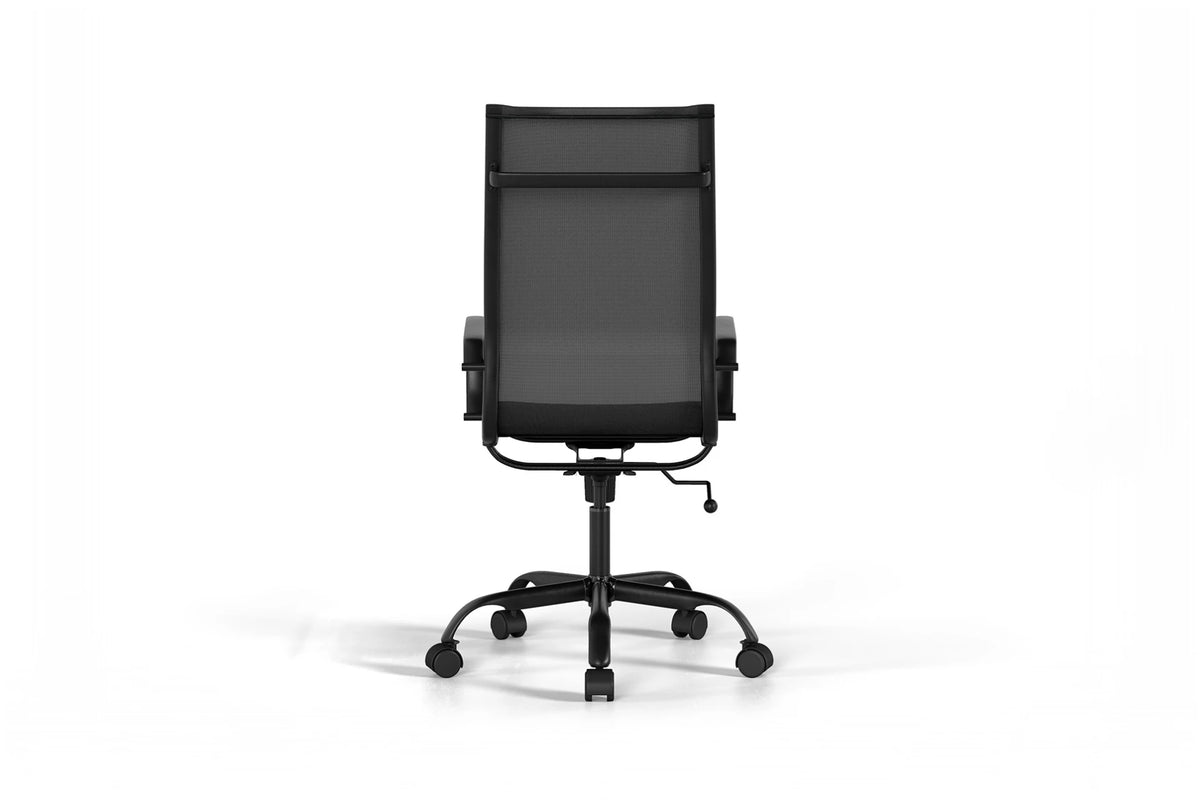 Mesh Executive Office Chair - Black Vegan Leather and Black Base - With Wheels