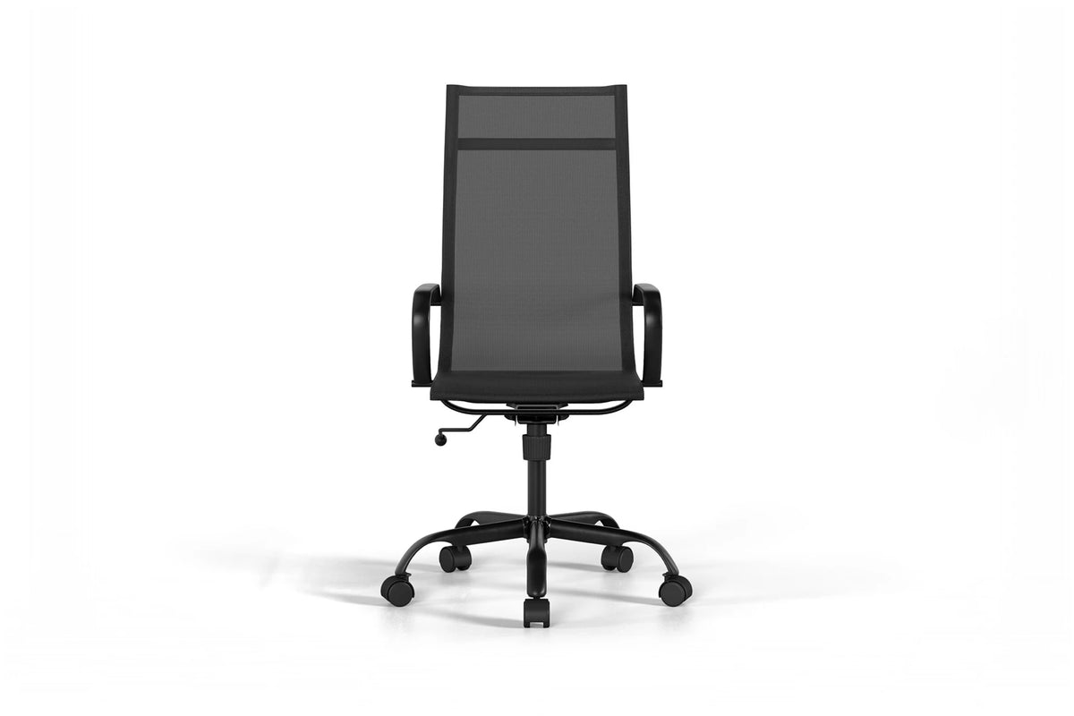 Mesh Executive Office Chair - Black Vegan Leather and Black Base - With Wheels