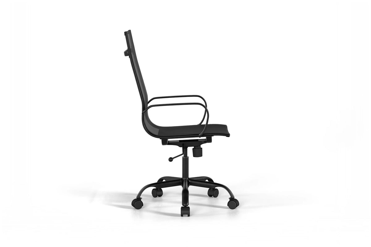 Mesh Executive Office Chair - Black Vegan Leather and Black Base - With Wheels