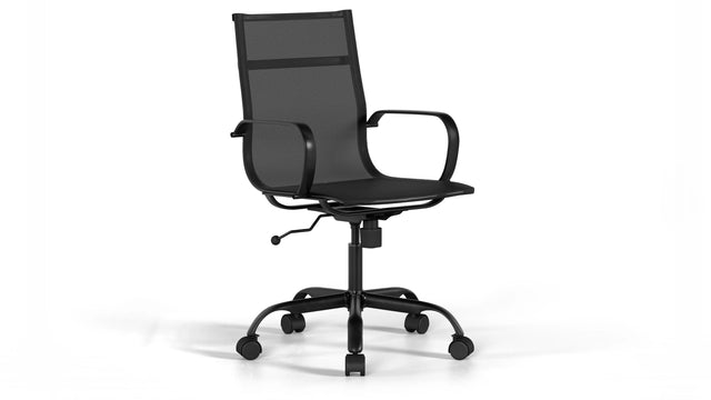 Mesh Classic Office Chair - Black Vegan Leather and Black Base - With Wheels