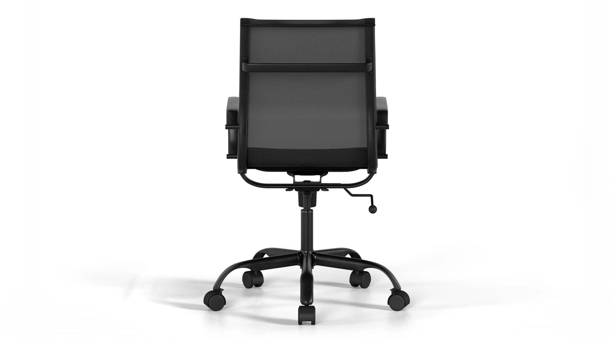 Mesh Classic Office Chair - Black Vegan Leather and Black Base - With Wheels