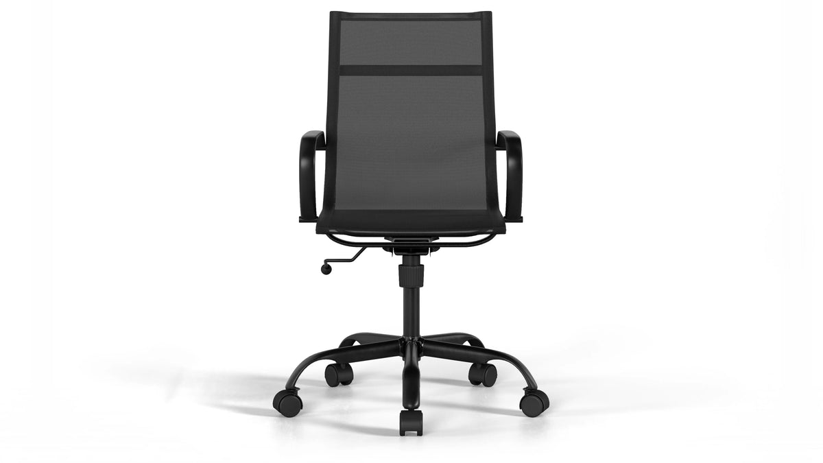 Mesh Classic Office Chair - Black Vegan Leather and Black Base - With Wheels