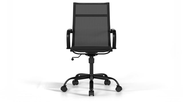 Mesh Classic Office Chair - Black Vegan Leather and Black Base - With Wheels