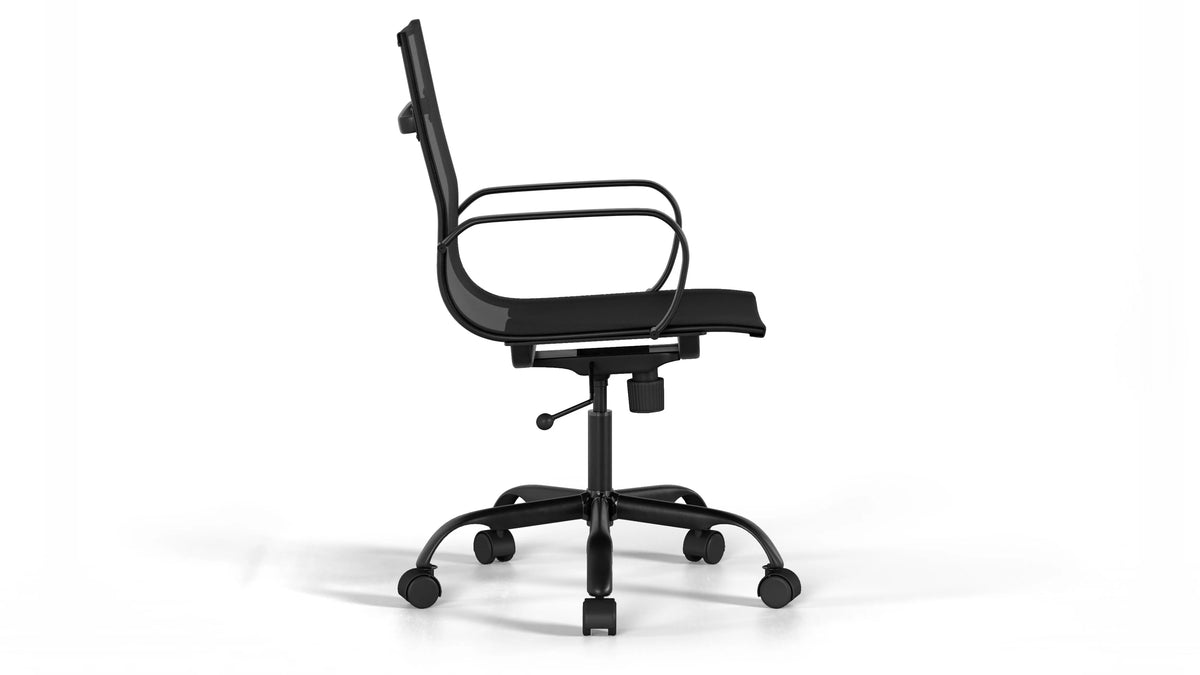 Mesh Classic Office Chair - Black Vegan Leather and Black Base - With Wheels