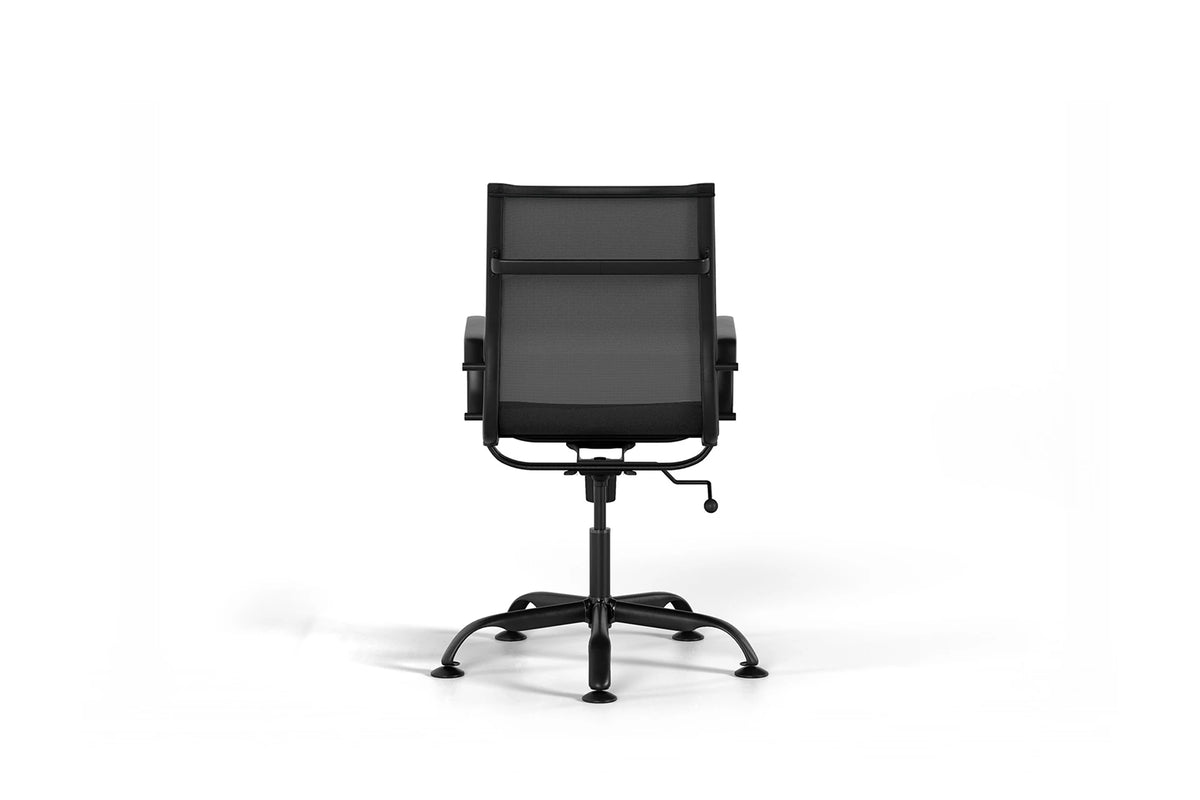 Mesh Classic Office Chair - Black Vegan Leather and Black Base - Without Wheels