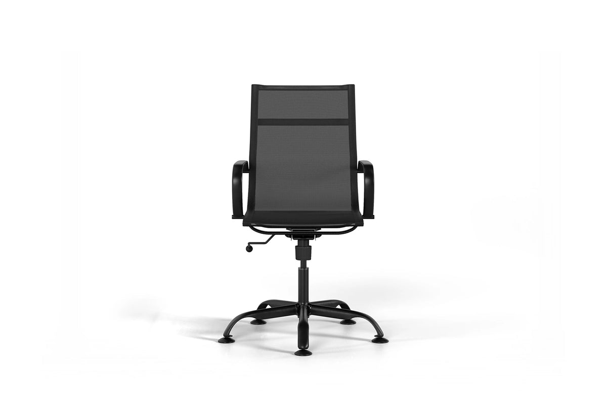 Mesh Classic Office Chair - Black Vegan Leather and Black Base - Without Wheels