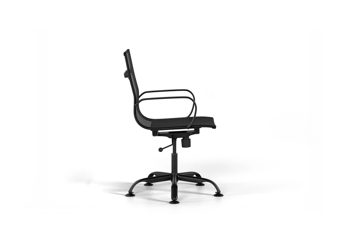 Mesh Classic Office Chair - Black Vegan Leather and Black Base - Without Wheels