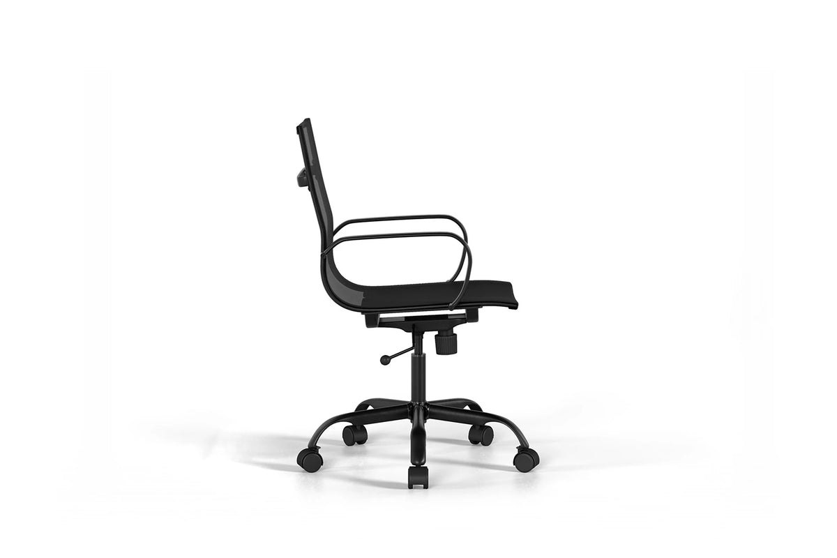 Mesh Classic Office Chair - Black Vegan Leather and Black Base - With Wheels