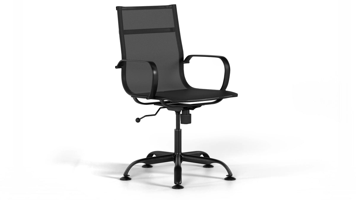 Mesh Classic Office Chair - Black Vegan Leather and Black Base - Without Wheels