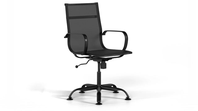 Mesh Classic Office Chair - Black Vegan Leather and Black Base - Without Wheels