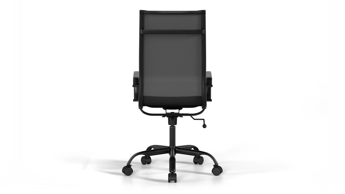 Mesh Executive Office Chair - Black Vegan Leather and Black Base - With Wheels