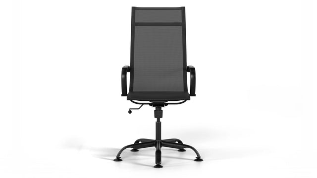 Mesh Executive Office Chair - Black Vegan Leather and Black Base - Without Wheels